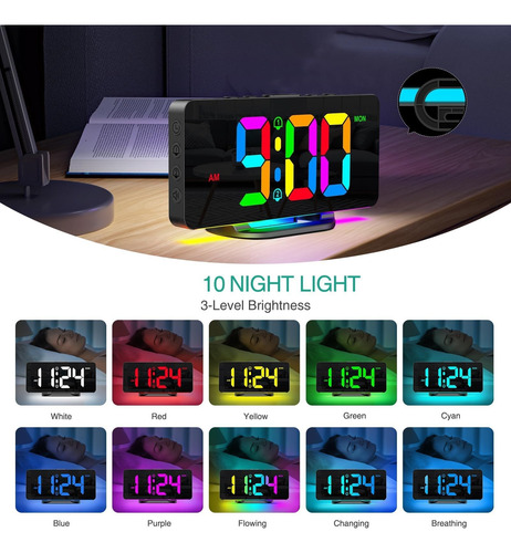 Reloj De Alarma Digital De Oria Rgb, Reloj Digital Colorido