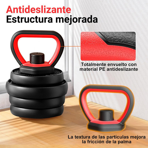 Kit De Pesas Set Mancuernas Ajustable 20kg Barra Rusa Kettlebell Ejercicio Completo Color Negro