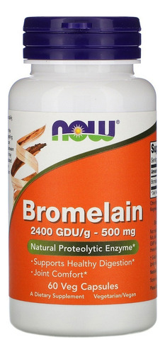 Now Foods Bromelina 500 Mg 60 Vegcaps, Sin sabor