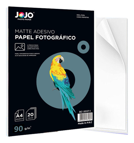 100 Folhas Papel Fotográfico Adesivo 90g Matte A4 Fosco Jojo Cor Branco