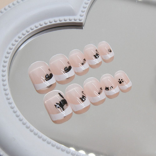 24 Peças De Unhas Postiças, Estilete, Unhas Falsas, Preta, R