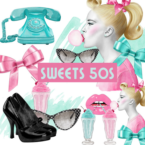 Kit Imagenes Png Clipart Retro Años 50 Descargable Diseños
