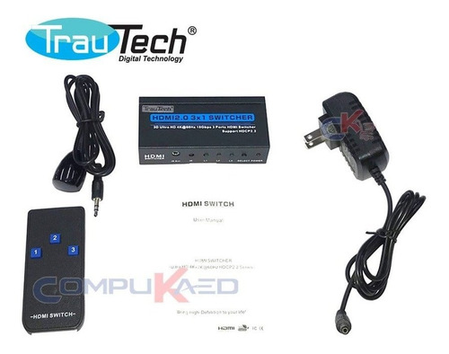 Selector Hdmi 2.0 De 3x1 Ultra Hd 4k 60hz Trautech Hdcp 2.2