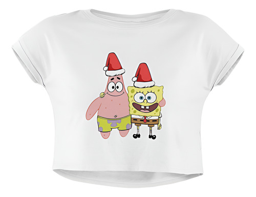 Playera Crop Top De Bob Esponja Y Patricio Navidad