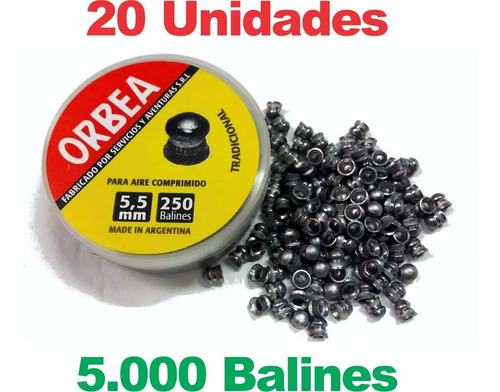 Imagen 1 de 5 de Balines 5,5 Mm Orbea 250 X 20 Aire Comprimido - Caza + Envío