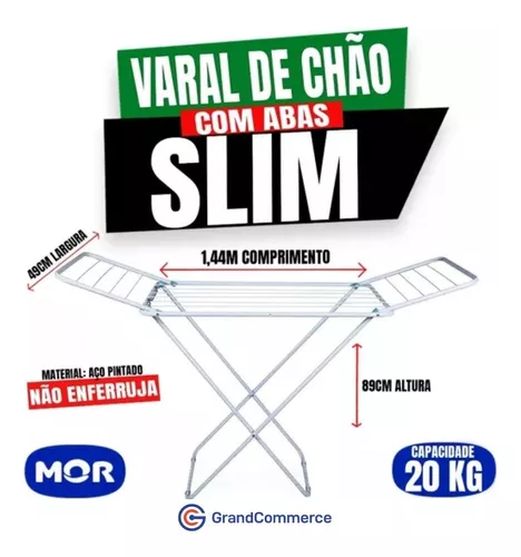 Varal De Chão Reforçado Com Abas Dobrável Retrátil Slim Mor