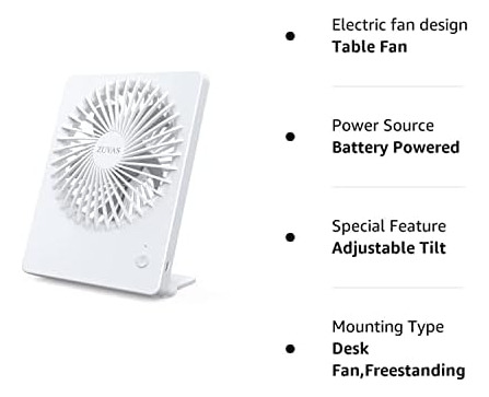 Ventilador De Escritorio Zuvas, Funciona Con Pilas, Recargab