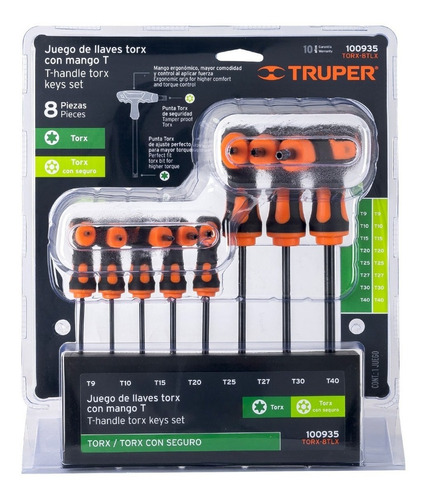 Juego De 8 Llaves Torx Extralargas Con Mango T, Truper