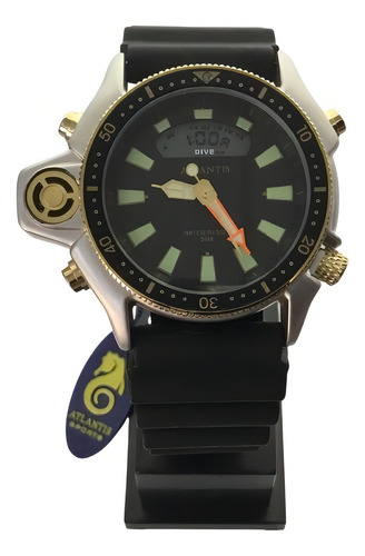 Relógio De Pulso Atlantis Sports Dive Com Corria De Silicone Cor Preto