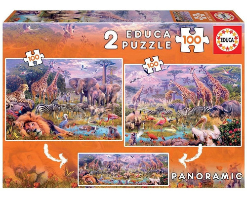 Juego Puzzle Educa Animales Salvajes X2 De 100pcs C/u Febo