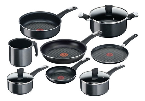 T-fal, Batería De Cocina Hard Titanium 11 Piezas Color Negro