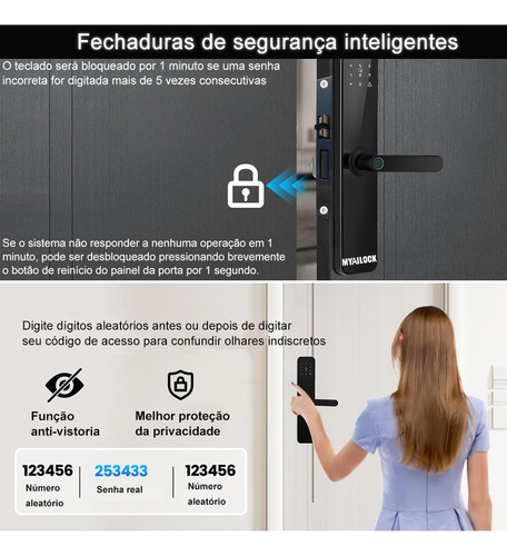Fechadura Eletronica Digital Com Biometria Senha Myailock Tuya Bluetooth Biometrica Prova Dagua Multifuncional