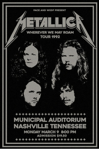 Poster Vintage Metallica Concert 1992 - 30x42cm Plastificado