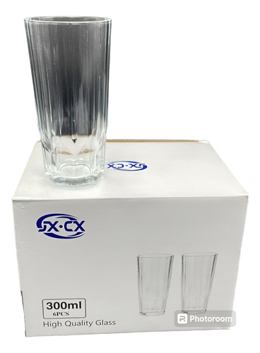 Set 6 Vasos De Vidrio Altos Prisma Color Transparente 300ml