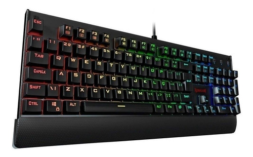 Teclado gamer Redragon Kala QWERTY Outemu Blue português Brasil cor preto com luz RGB