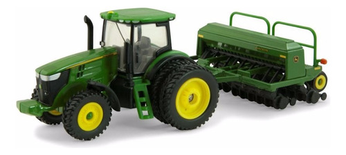 Miniatura Trator John Deere 7215r Com Semeadora Cor Verde