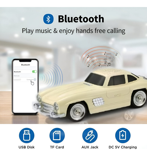 Parlante Forma De Auto Retro Bluetooth Vintage Om-300sl Rojo