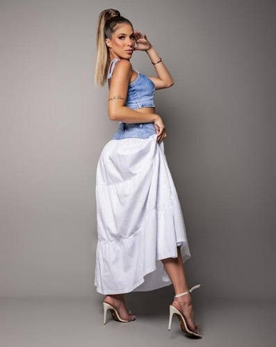 Imagem 6 de 7 de Conjunto Feminino Saia Longa 3 Marias + Cropped Jeans 861