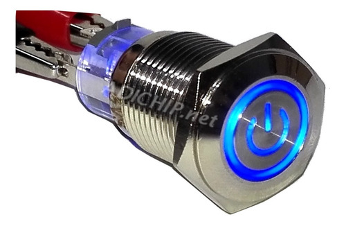 Imagen 4 de 9 de Boton Pulsador De Metal Momentáneo Led Con Logo - 16mm Azul