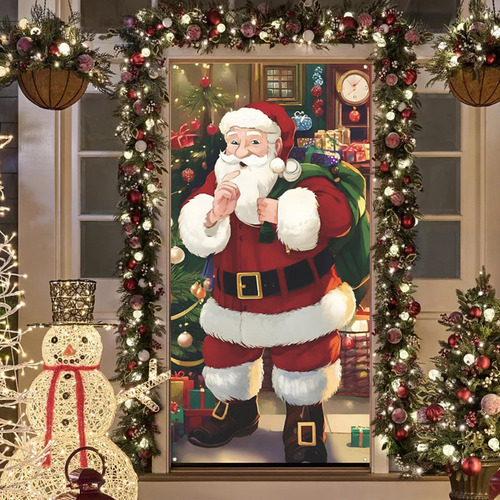 L Capa De Porta De Balsa De Natal, Decoração De Papai Noel