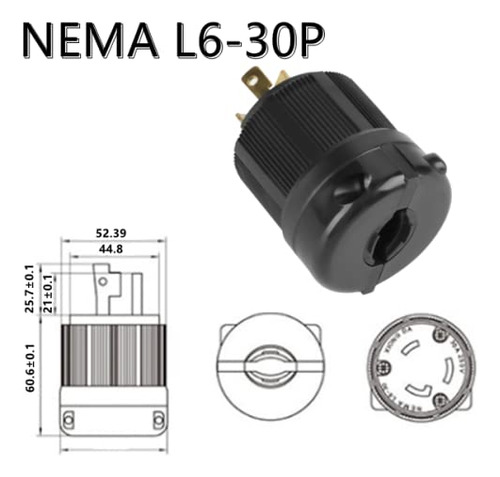 Enchufe Eléctrico De Bloqueo Nema L6-30p 30a 250v Negro