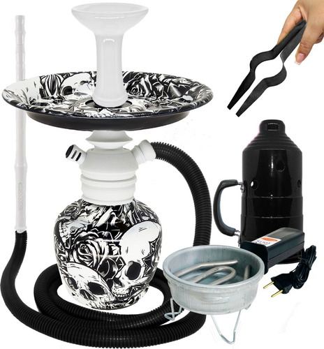 Imagem 2 de 3 de Narguile Black Hookah Mini Monster Completo Caveira Abafador