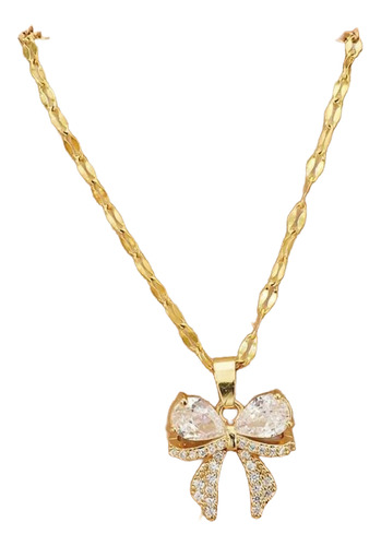 Collar Dije Moño Lazo Casual Acero Inoxidable Chapa Oro 18k Dorado