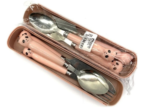 Set De Cuchillo Cuchara Y Tenedor Con Diseño Pack 3 Rosado