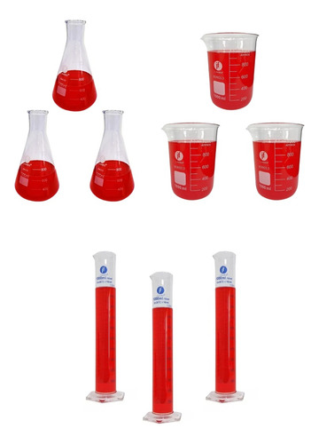 Juego De 9 Piezas Matraz, Vaso Y Probeta 1000ml Jf Lhabo