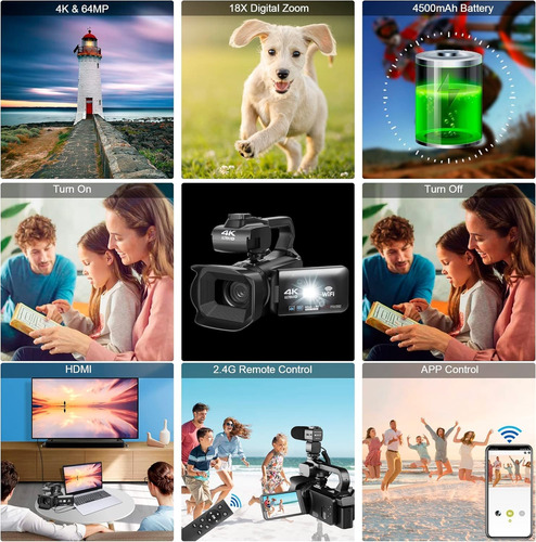 Actualización 4k Uhd Videocámara Con Micrófono, 18x Digit...