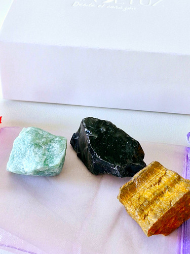 Set Kit Piedra Protección Ojo De Tigre Cuazo Verde Obsidiana