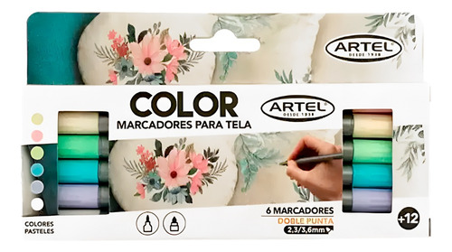 Set Marcadores De Tela 6 Colores | Doble Punta | Artel