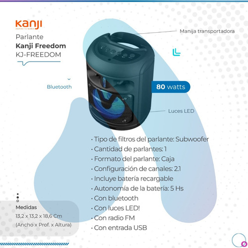 Imagen 2 de 8 de Parlante Kanji Freedom Bluetooth Usb Kj-freedom