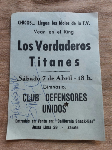 Antiguo Flyer Titanes En El Ring Firmado Dink C Autografo