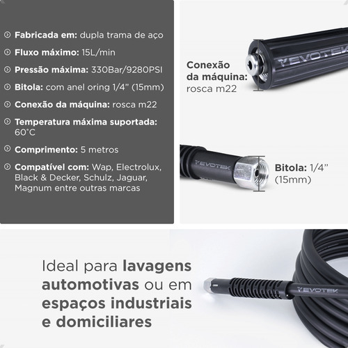 Mangueira 5m Lavadora Wap 2200 Ousada Alta Pressão Reforçada Evotek Ferramentas Wap 2200 Ousada