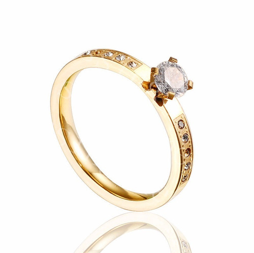 Anillo Piedras Circon Blanco Dorado