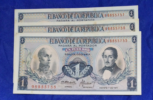 Billetes De Un Peso Año 1971,  Consecutivos Estado 9