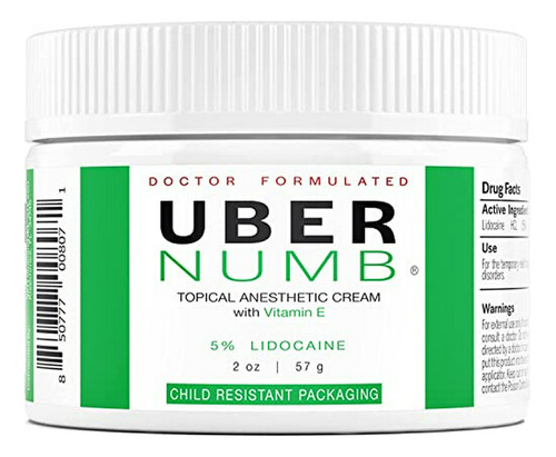 Uber Numb 5% De Lidocaína Tópica Numbing Cream, 2 Onza, Fórm