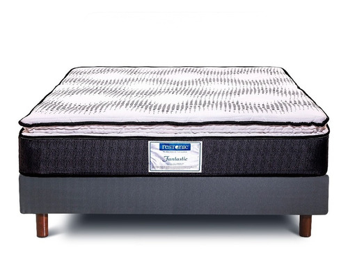 Juego De Box Y Colchón Fantastic Restonic - King Size Color Blanco Con Gris
