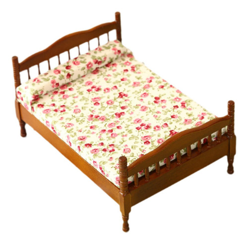 Cama Para Casa De Muñecas En Miniatura, Juego De Marrón