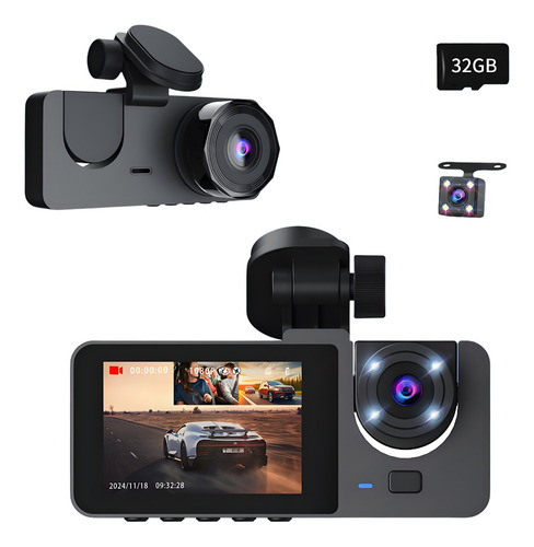 Cámara Para Automovil Dashcamera 32gb Tarjeta 1080p 3camaras