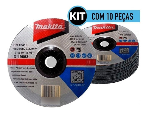 Kit 10 Pecas Disco De Desbaste 7pol Makita D-19853-5