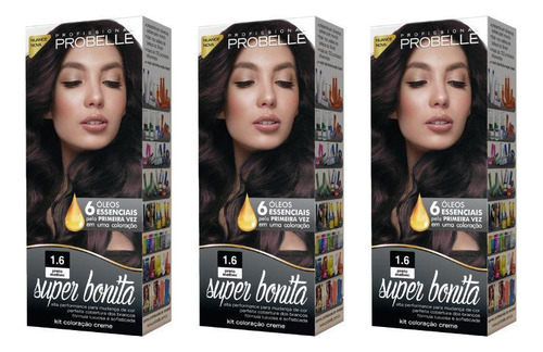 Coloraçao Probelle Super Bonita 1.6 Preto Malbec-kit C/3un