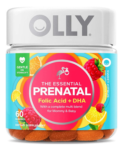 Olly Gomitas Multivitamínicas Prenatal, Favorece El Crecimiento Saludable Y El Desarrollo Cerebral Con Ácido Fólico, Vitamina D, Omega 3 Dha, Sabor A Bayas Cítricas, Suministro De 30 Días, 60 Unidades