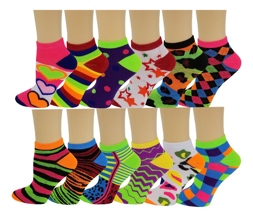 96 Pares Calcetines De Tobillo Coloridos Neón Brillante