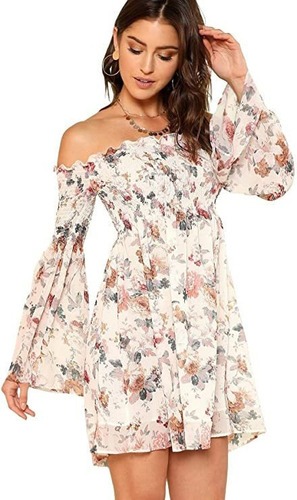 Vestido Casual Con Estampado Floral Y Hombros Descubiertos P