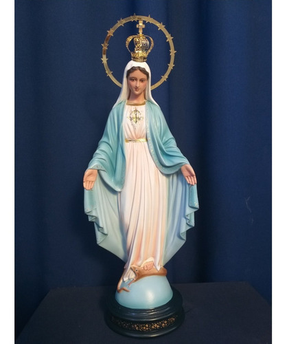 Imagem N Sra Das Graças Coroa 35cm Resina Costalite Marmorez Cor Azul Claro / Branco