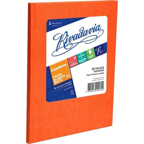 Cuaderno Rivadavia Tapa Dura X 50 Hojas Rayado Naranja