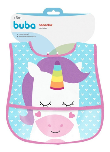 Babador Com Bolso Unicórnio Com Velcro Impermeável Buba
