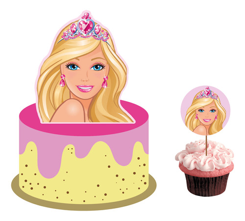 40 Topper Barbie 5 Cm Y 1 De 16cm Cupcake Gelatina Princesa